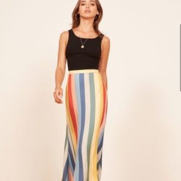 Reformation Dresses & Skirts - 💖 Reformation Rainbow Striped Midi Skirt | Colorful Striped Skirt | Size 0
